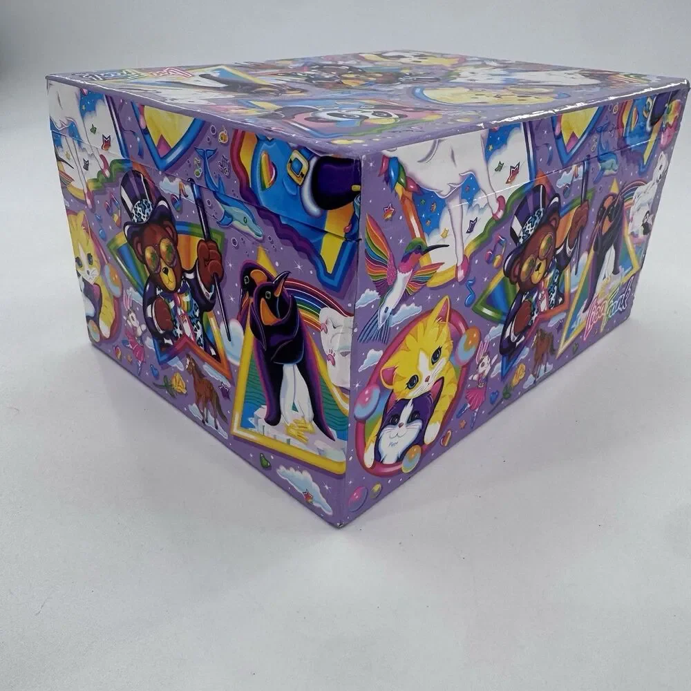 VTG 90s Lisa Frank Jewelry Trinket Stationary Storage Box and 6 Charms Fast Ship